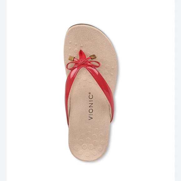 Vionic Bella Viva Magenta Red Patent Bow Thong Flip Flop Comfort Sandals - Picture 2 of 10